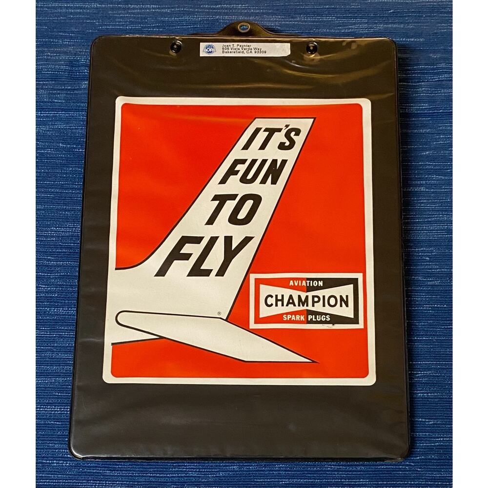 Champion Aviation Spark Plugs It's Fun To Fly Clipboard Vtg Advertising 50B
